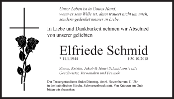 Traueranzeige von Elfriede Schmid von Der Bote