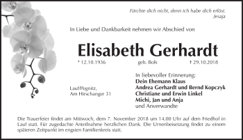 Traueranzeige von Elisabeth Gerhardt von Pegnitz-Zeitung