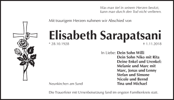 Traueranzeige von Elisabeth Sarapatsani von Pegnitz-Zeitung