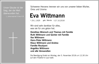 Traueranzeige von Eva Wittmann von Pegnitz-Zeitung