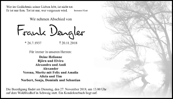 Traueranzeige von Frank Dengler von Pegnitz-Zeitung