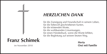 Traueranzeige von Franz Schimek von Pegnitz-Zeitung