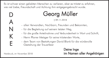 Traueranzeige von Georg Müller von Hersbrucker Zeitung