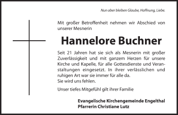 Traueranzeige von Hannelore Buchner von Hersbrucker Zeitung
