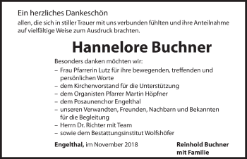 Traueranzeige von Hannelore Buchner von Hersbrucker Zeitung