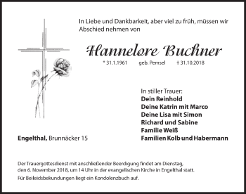 Traueranzeige von Hannelore Buchner von Hersbrucker Zeitung