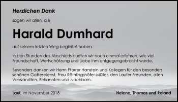 Traueranzeige von Harald Dumhard von Pegnitz-Zeitung