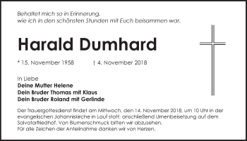 Traueranzeige von Harald Dumhard von Pegnitz-Zeitung