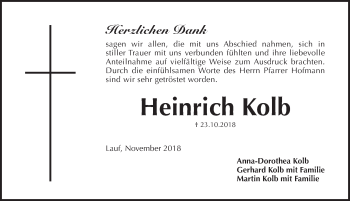 Traueranzeige von Heinrich Kolb von Pegnitz-Zeitung