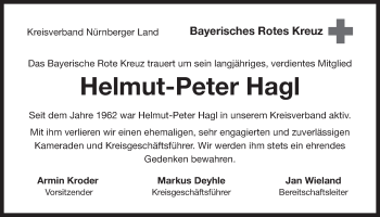 Traueranzeige von Helmut-Peter Hagl von Der Bote