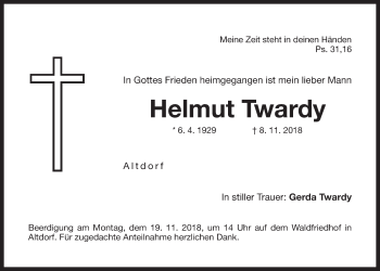 Traueranzeige von Helmut Twardy von Der Bote