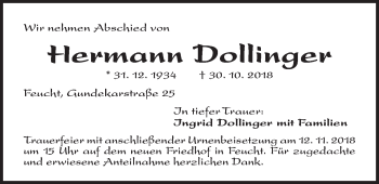 Traueranzeige von Hermann Dollinger von Der Bote