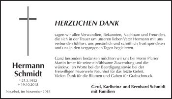 Traueranzeige von Hermann Schmidt von Pegnitz-Zeitung