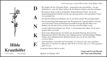 Traueranzeige von Hilde Krauthöfer von Pegnitz-Zeitung