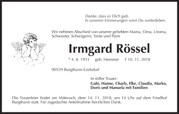 Traueranzeige von Irmgard Rössel von Der Bote
