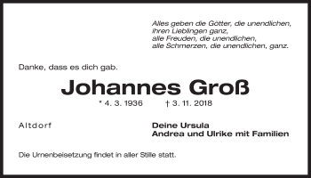 Traueranzeige von Johannes Groß von Der Bote
