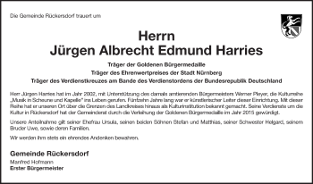 Traueranzeige von Jürgen Harries von Pegnitz-Zeitung