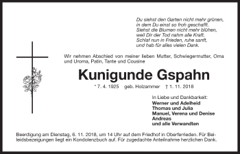 Traueranzeige von Kunigunde Gspahn von Der Bote