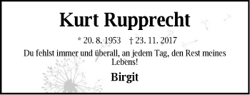 Traueranzeige von Kurt Rupprecht von Hersbrucker Zeitung