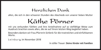 Traueranzeige von Käthe Pörner von Der Bote