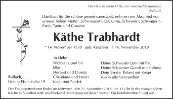 Traueranzeige von Käthe Trabhardt von Pegnitz-Zeitung