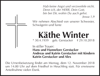 Traueranzeige von Käthe Winter von Pegnitz-Zeitung