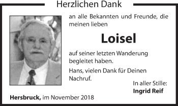Traueranzeige von Loisel  von Hersbrucker Zeitung