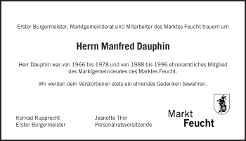 Traueranzeige von Manfred Dauphin von Der Bote