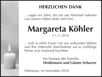Traueranzeige von Margareta Köhler von Pegnitz-Zeitung