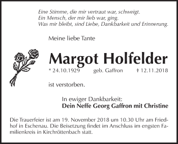 Traueranzeige von Margot Holfelder von Pegnitz-Zeitung
