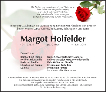 Traueranzeige von Margot Holfelder von Pegnitz-Zeitung