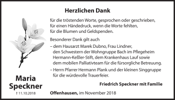 Traueranzeige von Maria Speckner von Hersbrucker Zeitung