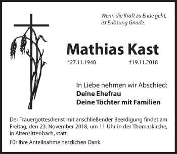 Traueranzeige von Mathias Kast von Hersbrucker Zeitung