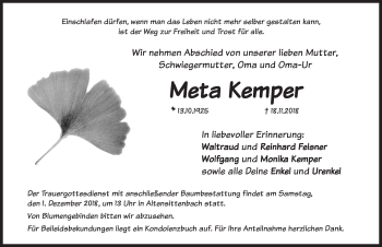 Traueranzeige von Meta Kemper von Hersbrucker Zeitung