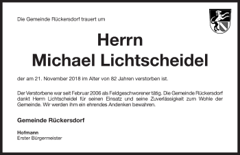 Traueranzeige von Michael Lichtscheidel von Pegnitz-Zeitung