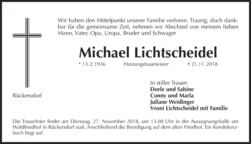  Traueranzeige für Michael Lichtscheidel vom 24.11.2018 aus Pegnitz-Zeitung