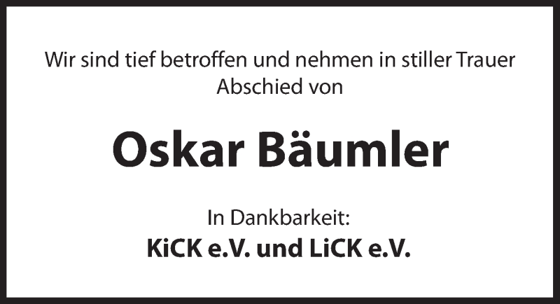  Traueranzeige für Oskar Bäumler vom 03.11.2018 aus Hersbrucker Zeitung