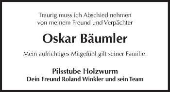 Traueranzeige von Oskar Bäumler von Hersbrucker Zeitung