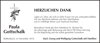 Traueranzeige von Paula Gottschalk von Pegnitz-Zeitung