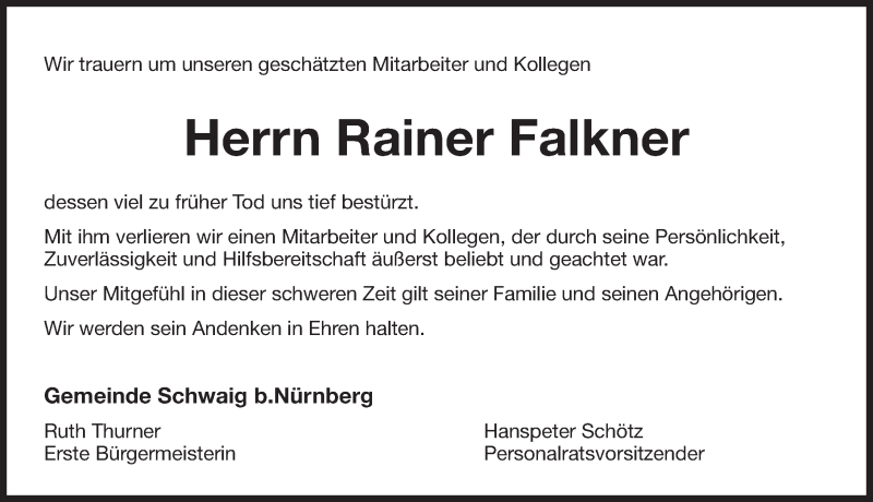  Traueranzeige für Rainer Falkner vom 10.11.2018 aus Pegnitz-Zeitung