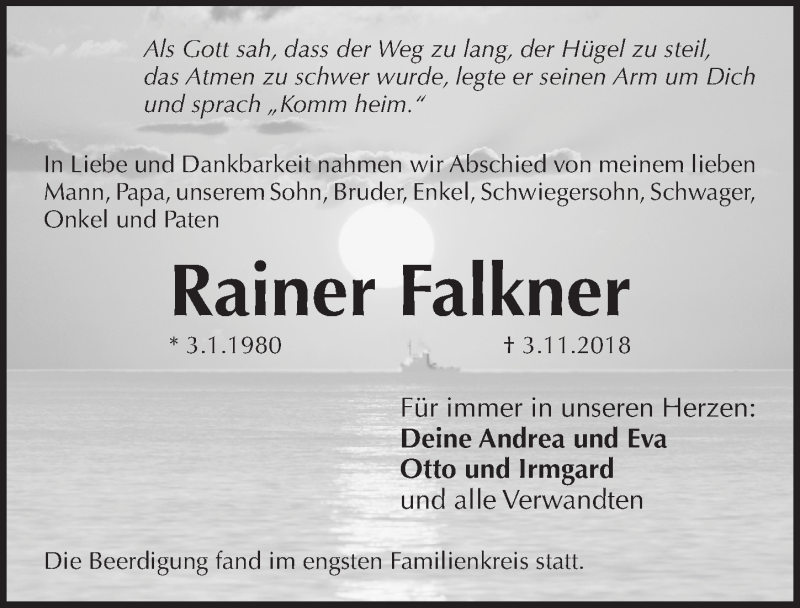  Traueranzeige für Rainer Falkner vom 10.11.2018 aus Pegnitz-Zeitung