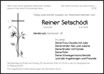Traueranzeige von Reiner Setschödi von Hersbrucker Zeitung