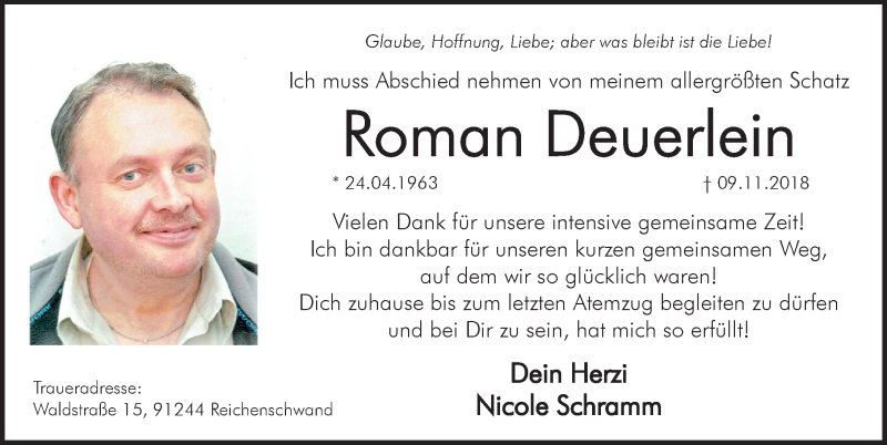  Traueranzeige für Roman Deuerlein vom 17.11.2018 aus Pegnitz-Zeitung