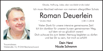 Traueranzeige von Roman Deuerlein von Pegnitz-Zeitung