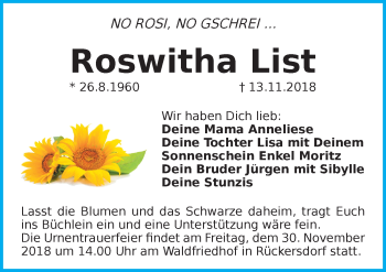 Traueranzeige von Roswitha List von Pegnitz-Zeitung