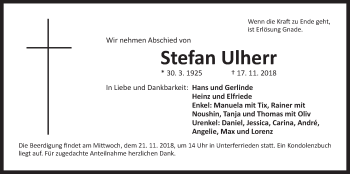 Traueranzeige von Stefan Ulherr von Der Bote
