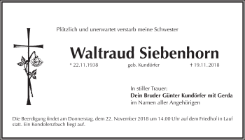 Traueranzeige von Waltraud Siebenhorn von Pegnitz-Zeitung