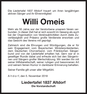 Traueranzeige von Willi Omeis von Der Bote