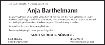 Traueranzeige von Anja Barthelmann von Hersbrucker Zeitung