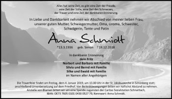 Traueranzeige von Anna Schmidt von Pegnitz-Zeitung